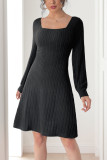 V-Neck Solid Color Long Sleeved Knitted Dress