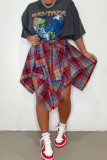 Fashionable Irregular Checkered Printed Skirt