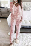 V-Neck Leopard Print Long Sleeved Top Pants Two-Piece Set