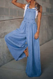 Pocket Sleeveless Denim Overalls Jumpsuit
