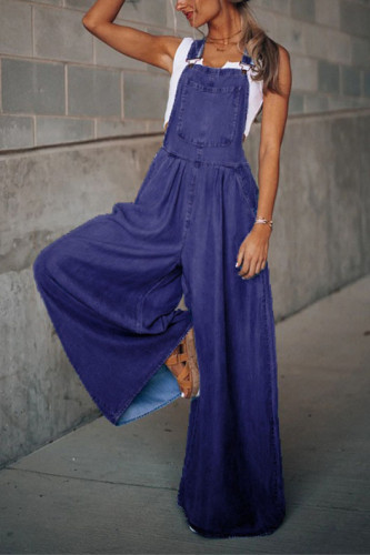 Pocket Sleeveless Denim Overalls Jumpsuit