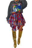 Fashionable Irregular Checkered Printed Skirt