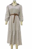Chic V neck Print Button Up Dress With Belt