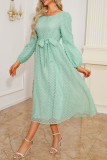Swiss Dot Round Neck Long Sleeve Dress