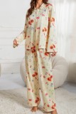 Women Pajamas Set Notch Collar Soft Sleepwear Pajamas Set
