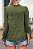 Eyelet Long Sleeve V neck Shirt Blouse