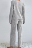 Long Sleeve V neck Ribbed Tops And Pants 2pcs Pajamas Set
