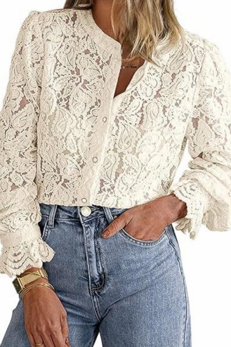Lace V neck Long Sleeve Shirt