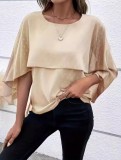Round Neck Solid Color Cape Sleeve Shirt