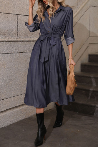 High Waisted Split Button Lapel Dress