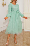 Swiss Dot Round Neck Long Sleeve Dress