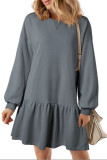 Solid Color Ruffle Hem Mini Sweatshirt Dress