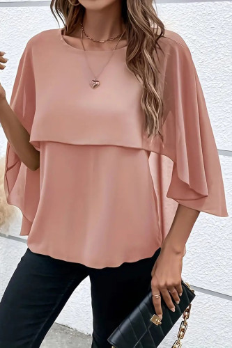 Solid Color Layered Cape Sleeve Chiffon Shirt