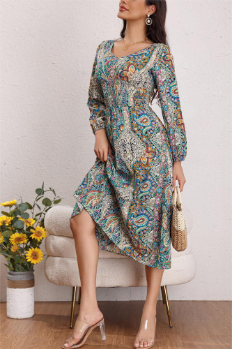Vintage Floral Lantern Sleeve Dress