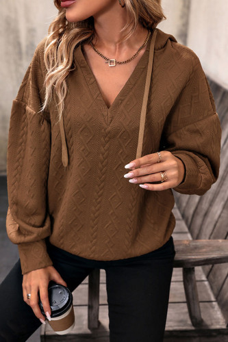 Solid Color Knitted Long Hooded Sweatshirt