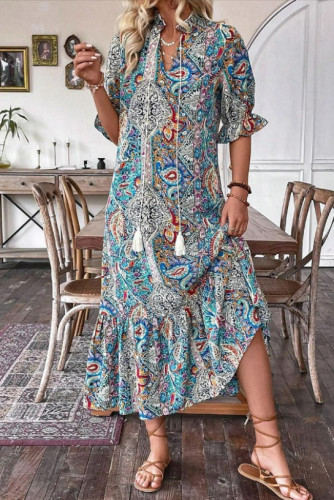 Ethnic Style Printed Short Sleeved Dress