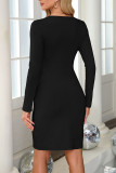 Lace V-Neck Long Sleeved Knitted Dress