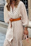 Chic V neck Print Button Up Dress With Belt