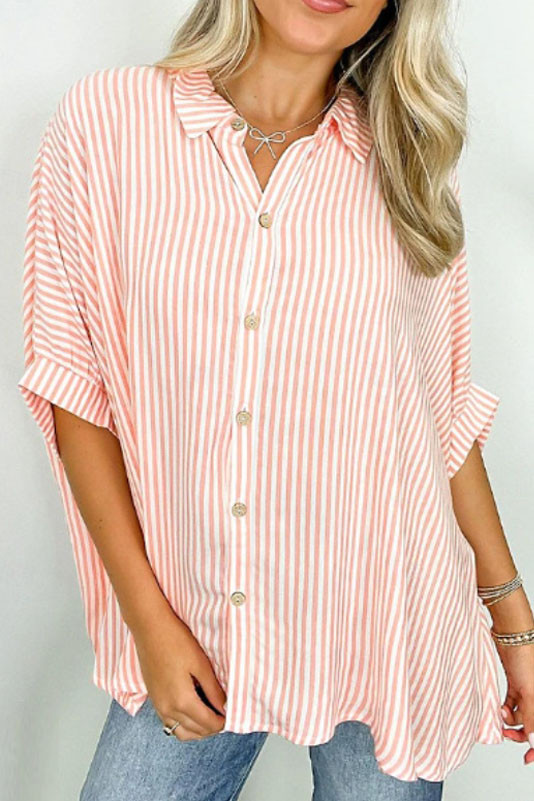 Striped Button Up Mid Sleeved Shirt