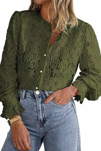 Lace V neck Long Sleeve Shirt