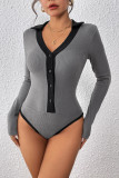 Lapel Long Sleeved Solid Color Jumpsuit
