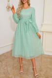 Swiss Dot Round Neck Long Sleeve Dress