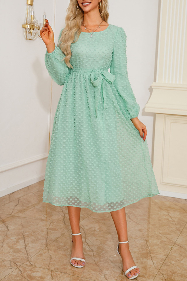 Swiss Dot Round Neck Long Sleeve Dress
