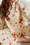Women Pajamas Set Notch Collar Soft Sleepwear Pajamas Set