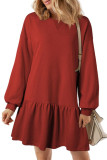 Solid Color Ruffle Hem Mini Sweatshirt Dress