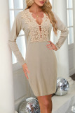 Lace V-Neck Long Sleeved Knitted Dress