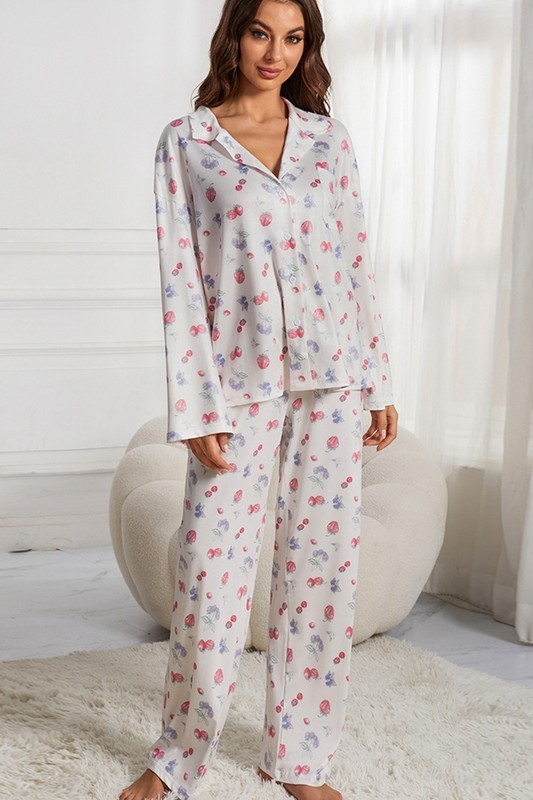 Women Pajamas Set Notch Collar Soft Sleepwear Pajamas Set