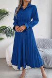 Lapel Button Long Sleeved Pleated Dress