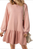 Solid Color Ruffle Hem Mini Sweatshirt Dress