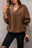 Solid Color Knitted Long Hooded Sweatshirt