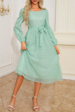 Swiss Dot Round Neck Long Sleeve Dress