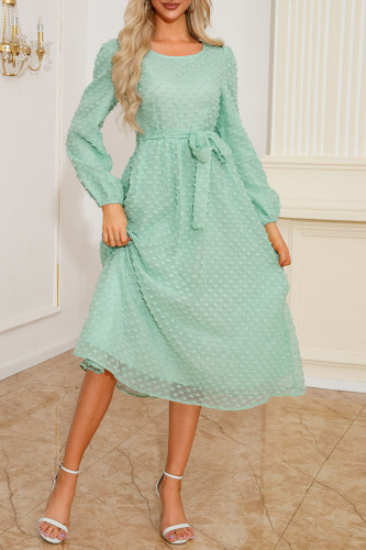 Swiss Dot Round Neck Long Sleeve Dress