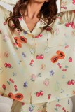 Women Pajamas Set Notch Collar Soft Sleepwear Pajamas Set