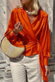 Satin V-Neck Long Sleeved Shirt Top