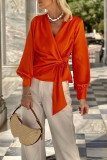 Satin V-Neck Long Sleeved Shirt Top