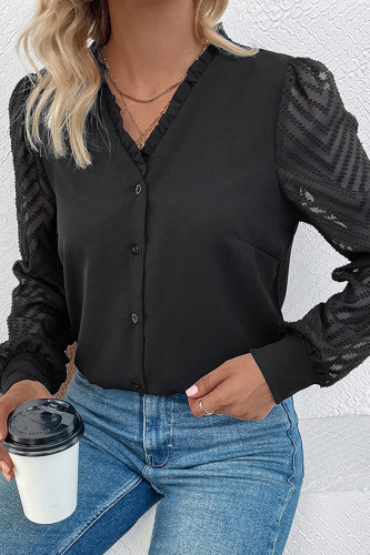 V-Neck Buckle Lace Long Sleeved Shirt