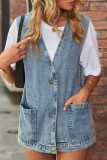 Button Up Pocket Denim Vest