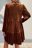 Velvet Solid Color Long Sleeved Ruffle Dress