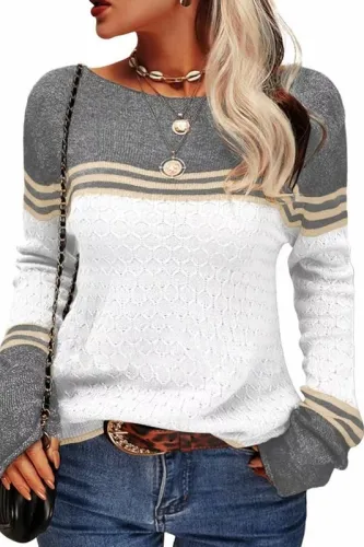 Striped Color Block Crochet Kniited Sweater