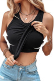 Round Neck Ribbed Sleeveless Tank Tos With Bra