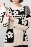 Floral Printed Loose Round Neck Knitted Sweater