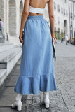 High Waisted Denim Ruffled Pleated Skirt