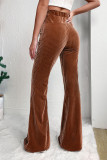 Solid Color High Waisted Corduroy Flared Pants