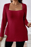 Solid Color Square Neck Long Sleeved Shirt