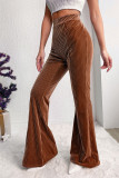 Solid Color High Waisted Corduroy Flared Pants