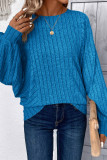 Solid Color Lantern Sleeve Round Neck Shirt